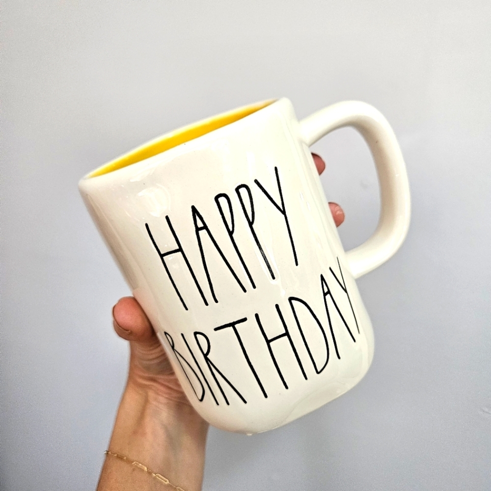 Happy Birthday Rae Dunn Mug Yellow Interior